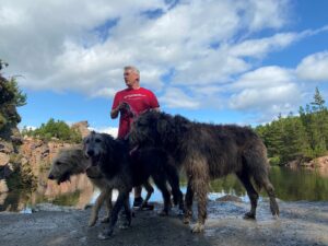 Niall Reck (graphedia) with 3 Irish Wolfhounds